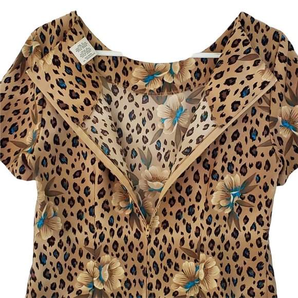 Vintage Hawaiian Floral Animal Print Dress Women's 10 Short Sleeve Back Zip - Picture 7 of 12